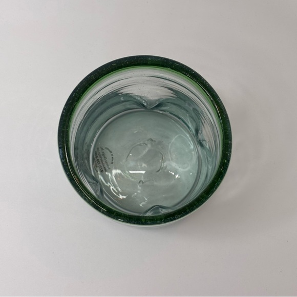 Azteca's Design Mexican Hand Blown Dimpled Drinking Glass Tumbler Clear/Green - Picture 5 of 11